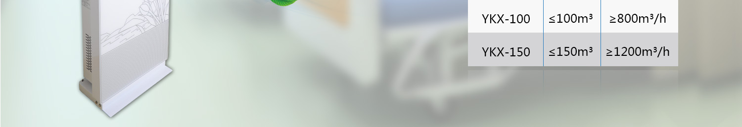 型号,YKX-100,YKX-150,适用体积,≤100m³,≤150m³,循环风量,≥800m³/h,≥1200m³/h